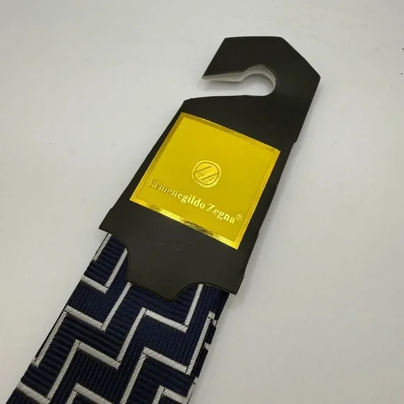 Ermenegildo Zegna Silk Tie Mens 59 Blue Silver Zigzag Geometric Italy NWT
